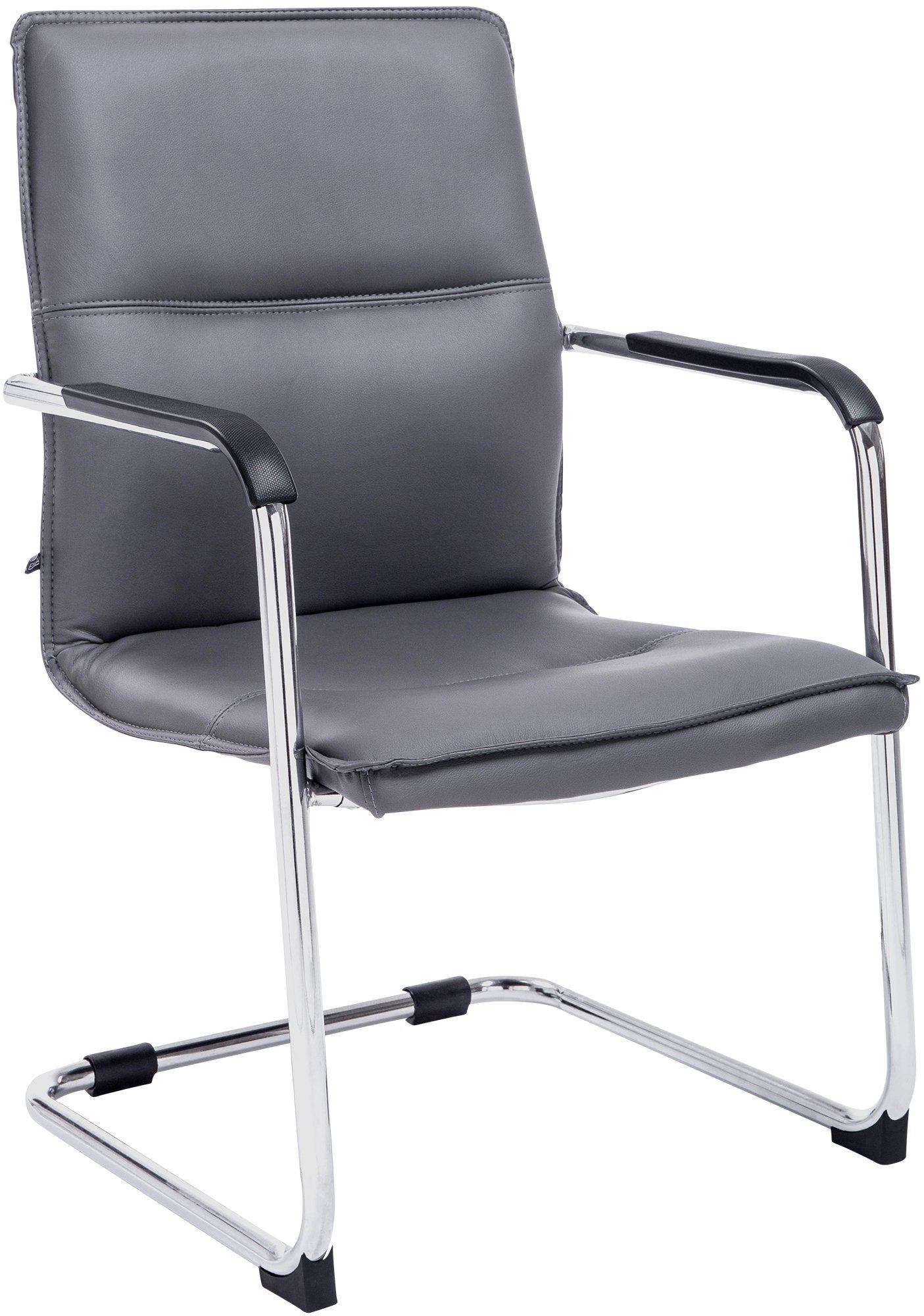 Bezoekersstoel - Gastenzetel - Ergonomische Armleuningen, Kunstleer & Chrome Design Kleur grijs