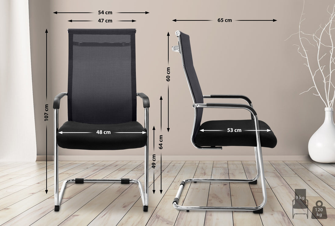 Bezoekersstoel, wachtkamerstoel, Ergonomisch Comfort - Chroom Frame Kleur zwart