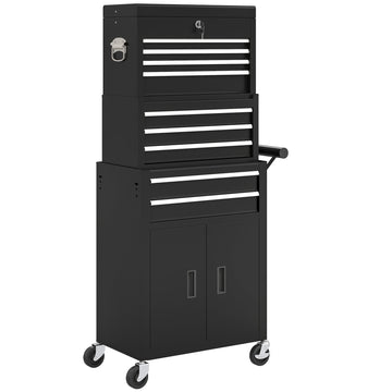 3-in-1 Gereedschapskast met 9 Laden en Wielen | Kleur: Zwart | Afmetingen: 33x69.5x133 cm