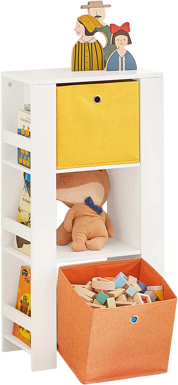 Kinderen Kinderboekenkast Boekenplank - Speelgoedplank Opslag Display Plank - Rek met zijplanken en 2 stoffen lades