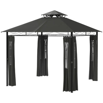 Tuinpaviljoen met gordijnen | Kleur: Donkergrijs | Afmetingen: 295x295x285 cm