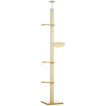 Vloer-tot-plafond kattenboom - Krabpaal | Kleur: Beige | Afmetingen: 40x40x230-250 cm