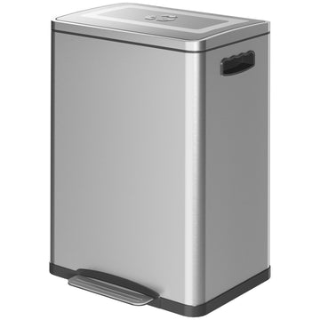 Afvalbak RVS met 2 compartimenten van 20 liter | Kleur: Zilver | Afmetingen: 34.8x40x59 cm