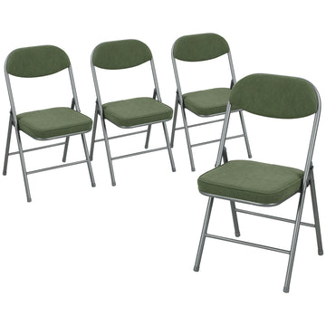 4-delige set gepolsterde klapstoelen met cord | Kleur: Groen | Afmetingen: 45x48,5x82 cm