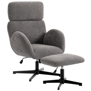 Draaifauteuil met voetenbank, hoofdsteun verstelbaar | Kleur: Grijs | Afmetingen: 71x70x108 cm