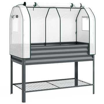 Metalen verhoogd kweekbed met kasopzetstuk | Kleur: Donkergrijs | Afmetingen: 55x120x140 cm