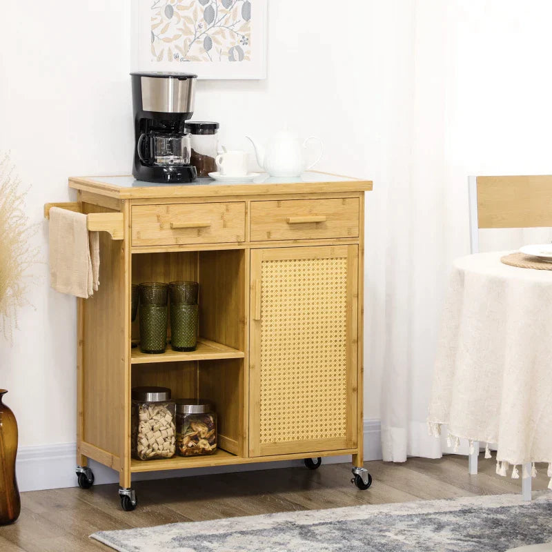 Bamboe keukentrolley op wielen - Keukenwagen | Kleur: Naturel | Afmetingen: 84x36x85 cm