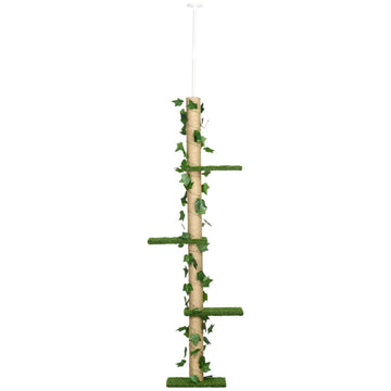 Verstelbare plafondkrabpaal voor katten | Kleur: Groen-geel | Afmetingen: 37x21x202-242 cm