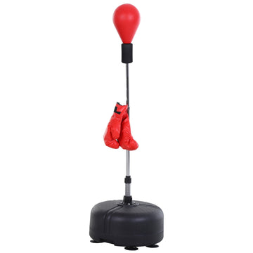 Punchingbalset met handschoenen | Kleur: Zwart, rood | Afmetingen: 48x48x136-154 cm