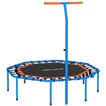 Fitness trampoline met handgreep | Kleur: Blauw en zwart | Afmetingen: 120x128x98-126 cm