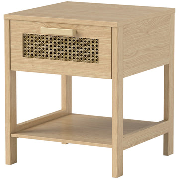 Nachtkastje met lade en open vak - Bijzettafel | Kleur: Bruin | Afmetingen: 40x40x48.4 cm