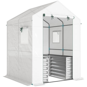 Tomatenkas met verhoogd bed, roldeur en raam | Kleur: Wit | Afmetingen: 141x141x190 cm