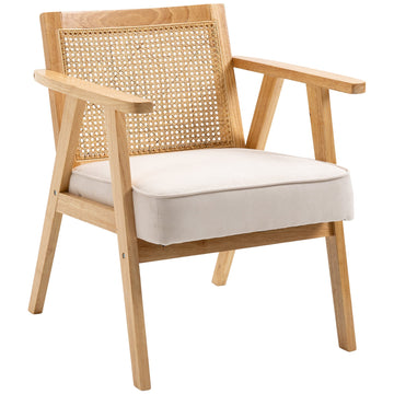 Loungefauteuil met rotan rugleuning en dik kussen | Kleur: Bruin | Afmetingen: 69x63x78 cm