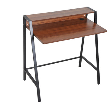 Bureau met monitorverhoging | Kleur: walnoot en zwart | Afmetingen: 84x45x85 cm
