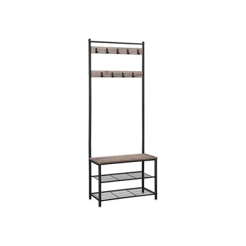 Kapstok met 3 planken en zitbank - wandkapstok - greige/zwart - 70 x 32 x 175 cm