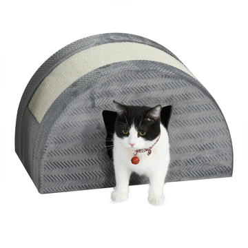 Kattenhuis met krabplank voor katten tot 4 kg | Kleur: Grijs | Afmetingen: 30x48.5x30 cm