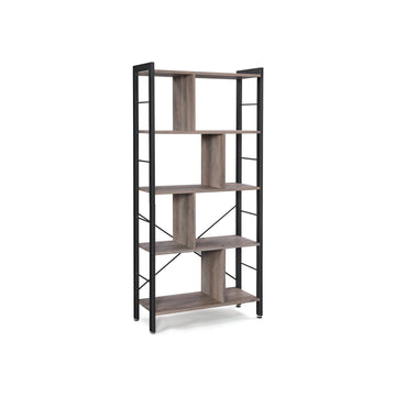 Boekenkast greige zwart - opbergrek - spaanplaat en staal - 25 kg - 74 x 30 x 154,5 cm