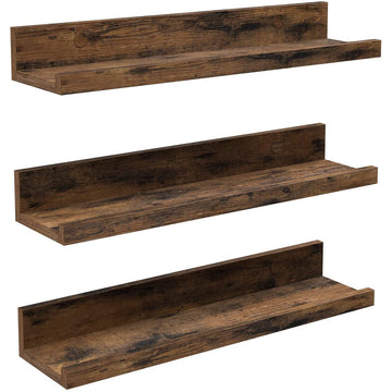 Wandplank industrieel hout - set van 3 - zwevend - spaanplaat - 38 cm - vintagebruin