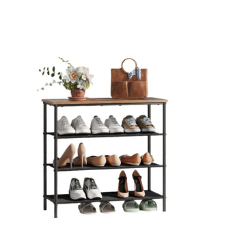 4-laags schoenenrek - ruimtebesparend - stof - vintage bruin/zwart - 75x30x71 cm