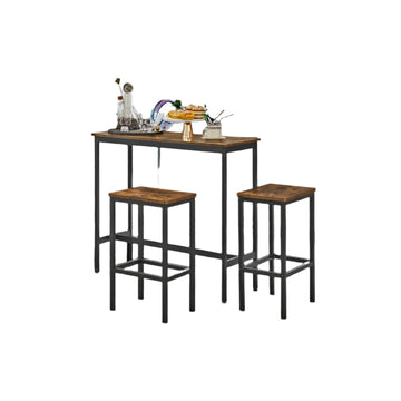 Vintage bruine en zwarte bartafelset met 2 barkrukken – tafel 100x40x90 cm