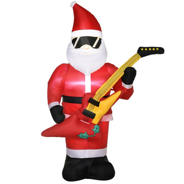 Opblaasbare kerstman met elektrische gitaar | Kleur: Rood | Afmetingen: 75x140x215 cm