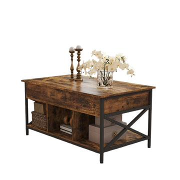 In hoogte verstelbare salontafel - bruin-zwart - spaanplaat en staal - 60 x 100 x (48-62) cm