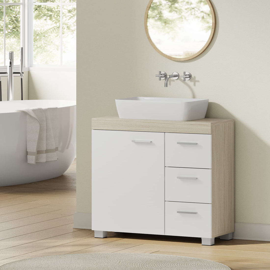 Waschtischunterschrank - Badezimmermöbel - 3 geräumige Schubladen - MDF - 30x70x64 cm