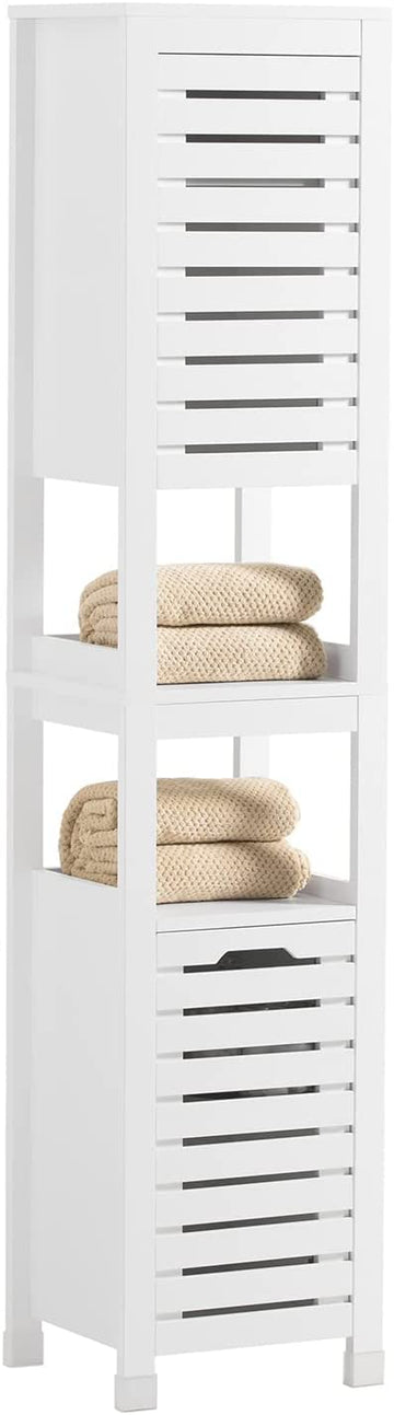Badkamer Hoge Kast - Kast - Badkameropberger - Kast met 2 lattendeuren en 2 planken