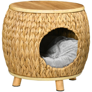 Kattenhuis met kijkplatform | Kleur: lichtbruin/naturel/grijs | Afmetingen: 44x43x42 cm