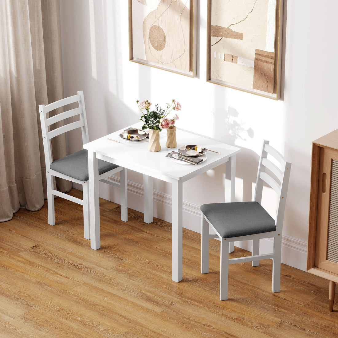 3-delige eettafelset met 2 stoelen | Kleur: Wit, Grijs