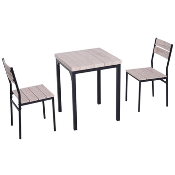 Eettafelset voor 2 personen met 2 stoelen | Kleur: houtlook + zwart | Afmetingen: 60x60x76 cm