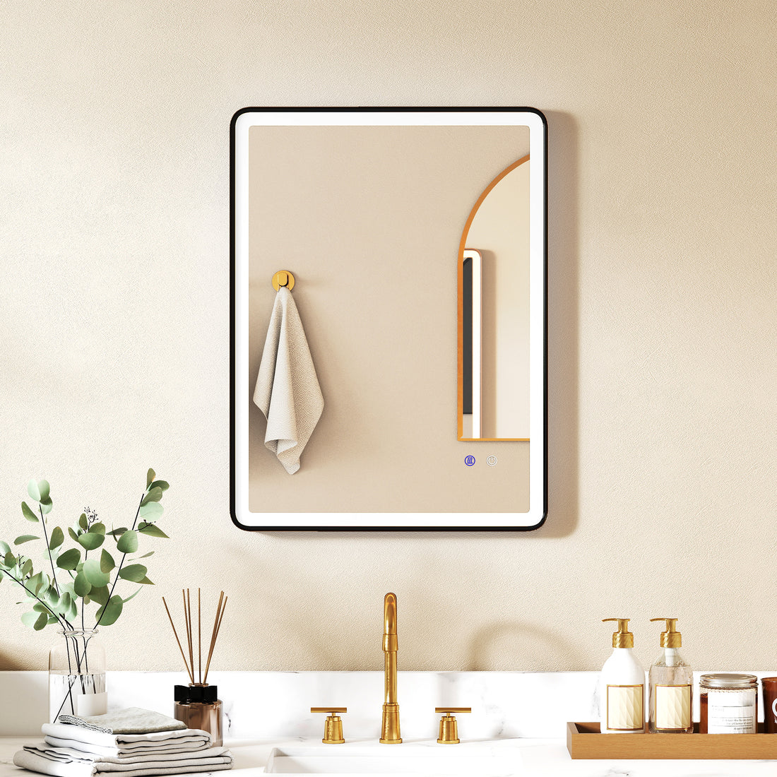 LED-Badezimmerspiegel Antibeschlag, dimmbar | Farbe: Schwarz | Abmessungen: 80x5x60 cm