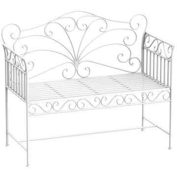 Tuinbank voor 2 personen - Metalen parkbank | Kleur: Melkwit | Afmetingen: 50x113.5x96 cm
