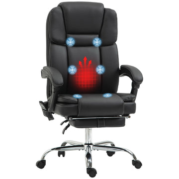 Massage bureaustoel met voetensteun en warmte | Kleur: Zwart | Afmetingen: 66x67x118-126 cm
