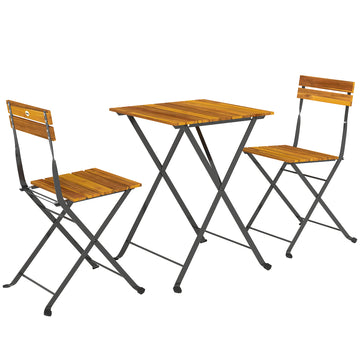 3-delige bistroset - Klaptafel met 2 klapstoelen | Kleur: Teak | Afmetingen: 45x39x79 cm