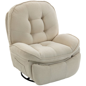 Relaxfauteuil met ligfunctie en draaifunctie | Kleur: Crèmewit | Afmetingen: 95x94x104 cm