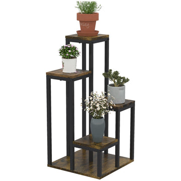 Plantenstandaard met 4 niveaus - Bloemenrek | Kleur: Rustiek bruin | Afmetingen: 40x40x81 cm