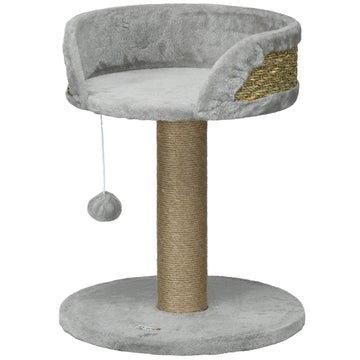 Kattenkrabpaal met bed en speelbal | Kleur: Grijs, Bruin | Afmetingen: 40x40x49 cm