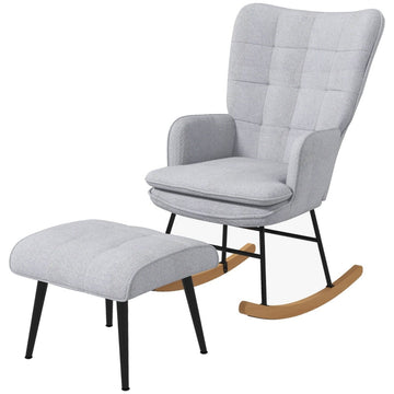 Schommelstoel met voetenbank – Scandi design | Kleur: Lichtgrijs | Afmetingen: 89x64x90 cm
