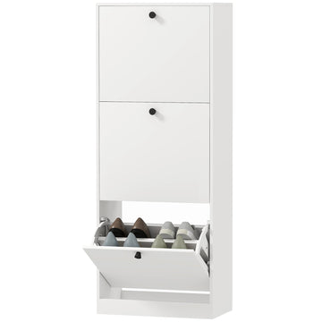 Schoenenkast met 3 laden voor 12 paar schoenen | Kleur: Wit | Afmetingen: 47x26x120 cm