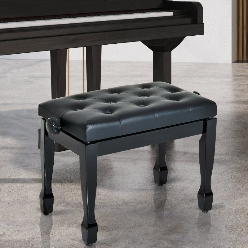 Verstelbare pianokruk met gewatteerde zitting | Kleur: Zwart | Afmetingen: 35x64x45-55 cm