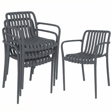 Tuinstoelen 4-delige stapelbare set | Kleur: Donkergrijs | Afmetingen: 55x58,5x81,5 cm
