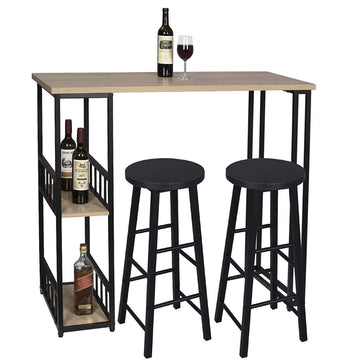 Bartafel met 2 barkrukken en 2 legplanken Licht eiken | 120x50x105 cm