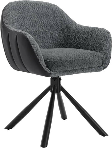 Draaibare eetkamerstoel met armleuningen en chenille | Donkergrijs | 57x62x79 cm