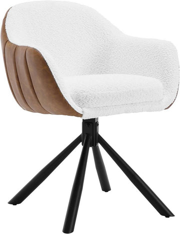 Draaibare eetkamerstoel van chenille met metalen poten | Wit | 57x62x79 cm