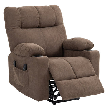 Sta-op-fauteuil met massage en voetsteun | Kleur: Bruin | Afmetingen: 91x95x109 cm