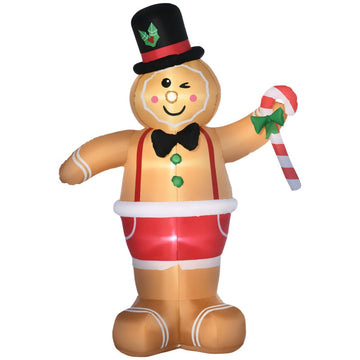 Opblaasbare Gingerbread Man met zuurstok | Kleur: Bruin | Afmetingen: 82x175x238 cm