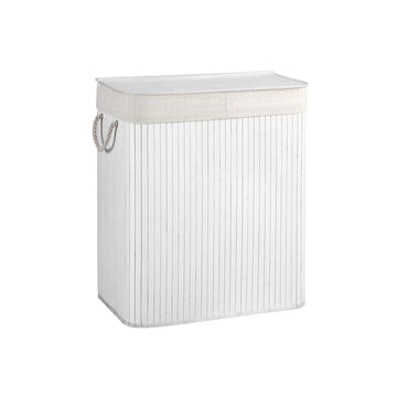 Bamboe wasmand met deksel - wasgoedmand - wit - 52 x 63 x 32 cm