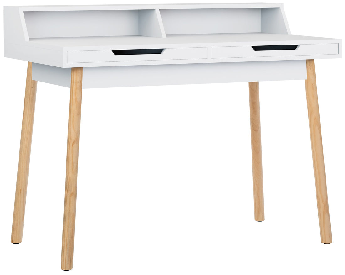 Modern Bureau, Schrijftafel, Ruime Opbergruimte - Wit MDF met Eikenhouten Poten Kleur wit Maat