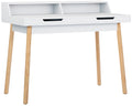 Modern Bureau, Schrijftafel, Ruime Opbergruimte - Wit MDF met Eikenhouten Poten Kleur wit Maat